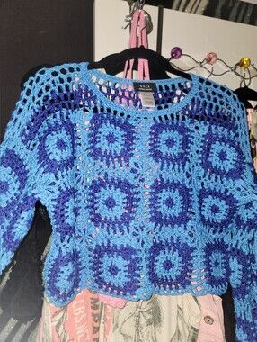 Vici Geometric Crochet Cover Up Top 💙
